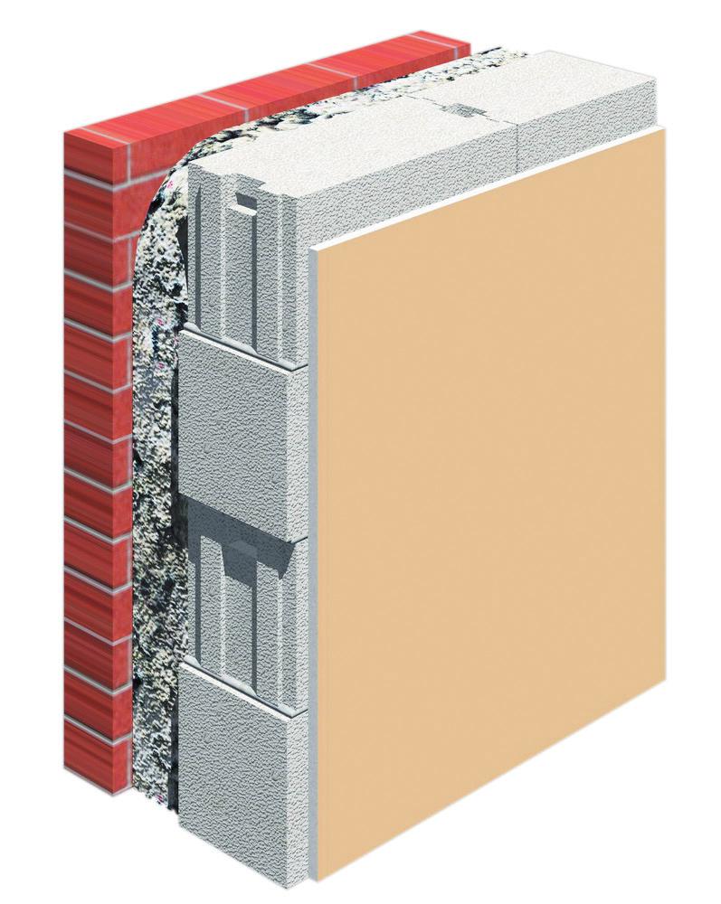 Przestrzeń między warstwami ściany całkowicie wypełniana jest zagęszczonym EKOFIBREM.