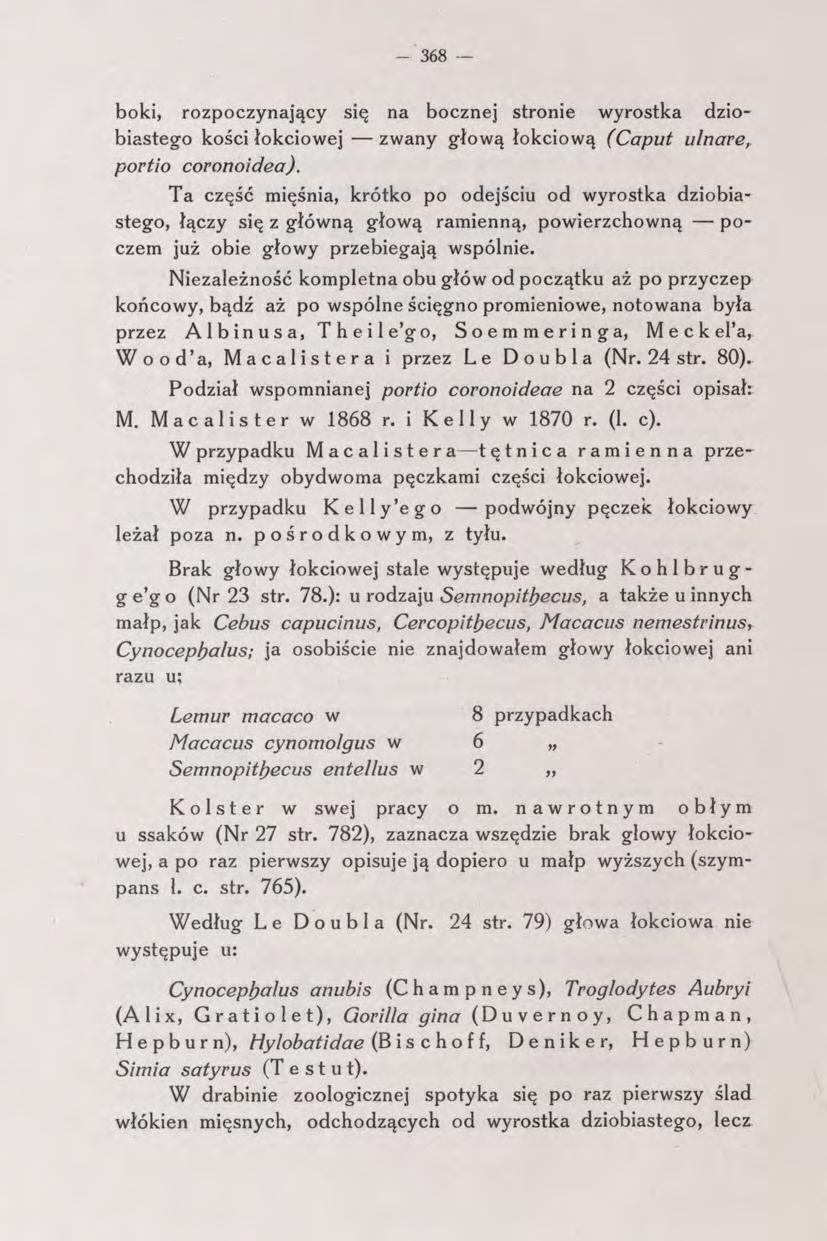 - 368 boki, rozpoczynający się na bocznej stronie wyrostka dziobiastego kości łokciowej zwany głową łokciową (Caput ulnare, portio coronoidea).