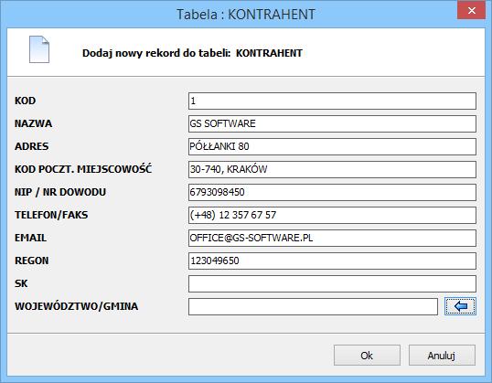 4.2 Wprowadzanie nowych danych do systemu Wszystkie informacje o kontrahentach, produktach itp. są przechowywane w tabelach bazy danych.