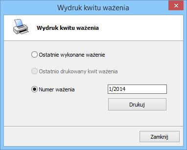 4.3.5 Drukowanie kwitu ważenia W zależności od konfiguracji programu możliwe są trzy tryby drukowania kwitu: automatyczny wymagający potwierdzenia druk na życzenie W trybie automatycznym kwit