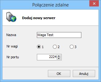Nr wagi wybieramy numer wagi do której jest podłączona waga (w naszym przypadku nr 1) Nr portu pozostawiamy bez zmian (chyba że istnieje konieczność zmiany) 5.
