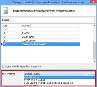 6.5.5 Import stworzonych kwitów ważenia Aby zaimportować stworzony przez nas wcześniej kwit ważenia należy: 1. Przejść do ustawień programu/kwit ważenia/niestandardowe kwity ważenia 2.
