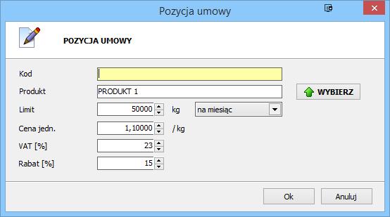 4. Kolejnym krokiem jest wybranie produktów, które posiadać będą rabaty, limity itp. Aby tego dokonać wciskamy przycisk Dodaj znajdujący się w dolnym lewym rogu. 5.