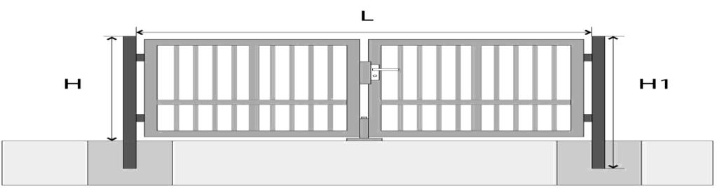 BRAMA DWÓCH SKRZYDŁOWA PRZEMYSŁOWA (BDPR) Ramo bramy: profil JAKL 60 60mm, wewnętrzne ramo: profil JAKL 40 40mm Słupek: profil JAKL 1 1mm, względnie 150 150mm Wypełnienie: Alternatywa 1: prętowy