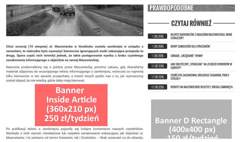 Baner Inside Article (250 zł brutto/tydzień) Jeden z najlepiej widocznych banerów.