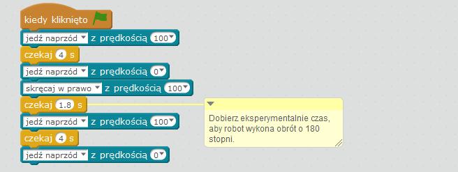 Ćwiczenie 4. Podobnie jak w ćwiczeniu 3 robot ma wrócić na miejsce, ale jadąc przodem.