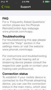 16.4 Wsparcie szczegóły Informacje o wsparciu dla aplikacji Phonak RemoteControl. A.