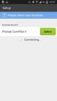 F. Łączenie W przypadku znalezienia urządzenia do przekazu strumieniowego firmy Phonak aplikacja RemoteControl połączy się automatycznie. G.