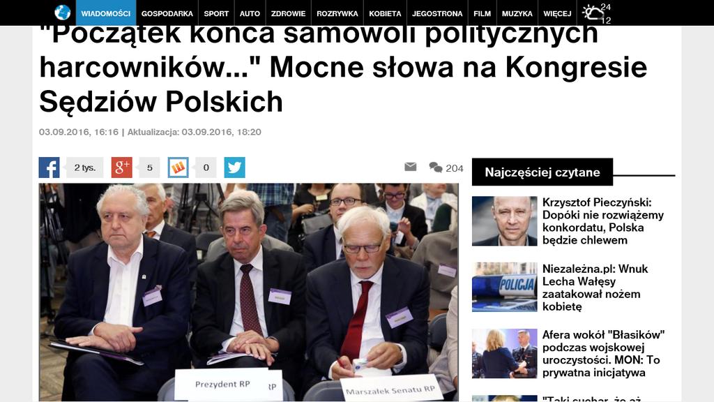 "To powinien być Kongres godności sędziów i początek końca samowoli politycznych harcowników - powiedziała na początku obrad I prezes Sądu Najwyższego Małgorzata Gersdorf.