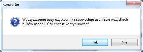 Aby usunąć wszystkie obiekty z bazy należy kliknąć prawym przyciskiem w dowolnym miejscu listy i wybrać opcję Wyczyść bazę użytkownika (lub klawisze [Shift+Del]).