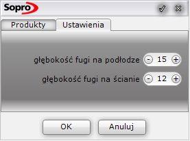 w zakładce Zestawienie można edytować głębokość fug i grubość kleju, który jest automatycznie dodawany do projektu, a także ustalić liczbę warstw masy uszczelniającej lub wymienić produkt na inny