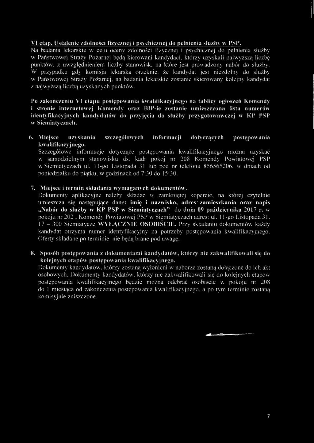 Vi chip. Ustalenie zdolności fizycznej i ps%chic/ncj do pełnienia slu/.by w PSP.