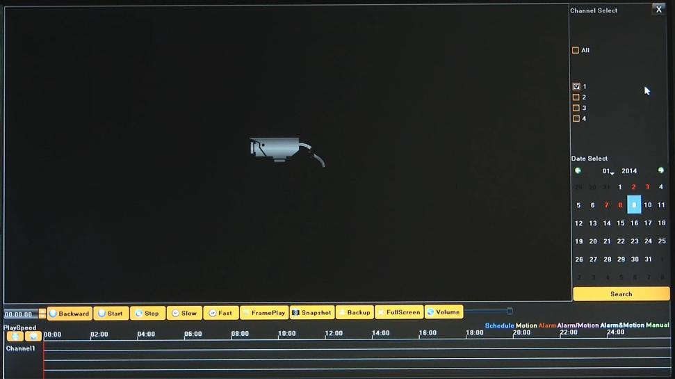 NVR-5304 and NVR-5308 User s manual ver.1.1 NVR MENU 4.2. Searching and playing recorded video To start the PLAYBACK MENU click icon.