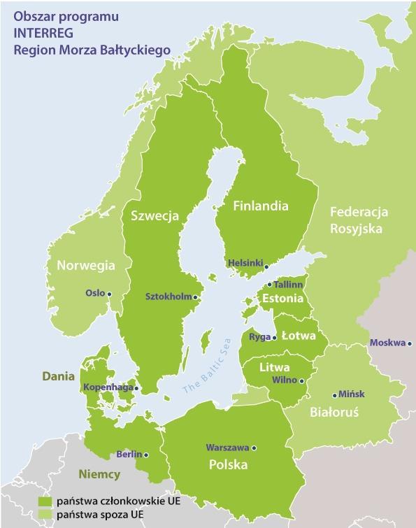 INTERREG REGION MORZA BAŁTYCKIEGO Dania, Niemcy (wybrane regiony), Polska, Litwa, Łotwa, Estonia, Finlandia, Szwecja, Norwegia, Rosja (wybrane obwody), Białoruś Instytucja Zarządzająca i