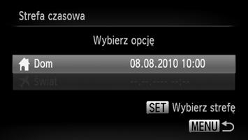 Zmiana ustawień aparatu Korzystanie z zegara światowego Aby zdjęcia wykonywane podczas podróży zagranicznych były oznaczane lokalną datą i godziną, wystarczy przełączyć strefę czasową.