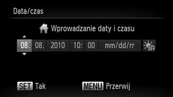 Ustawianie daty i godziny Menu ustawień Data/czas zostanie wyświetlone po pierwszym włączeniu aparatu.
