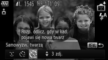 Korzystanie z funkcji samowyzwalacza twarzą Zmiana liczby zdjęć Wybierz ikonę w punkcie 1, a następnie naciskaj przyciski op. Zamknięcie obu oczu również zostanie wykryte jako mrugnięcie.