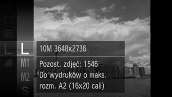 Zmiana ustawienia rozdzielczości (rozmiaru zdjęcia) Do wyboru jest pięć ustawień rozdzielczości (rozmiaru zdjęcia). Wybierz ustawienie rozdzielczości.
