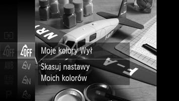 Zmiana odcienia zdjęcia (Moje kolory) Podczas fotografowania odcień zdjęcia można zmienić na sepię lub czerń i biel. Wybierz opcję Moje kolory.