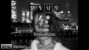 Fotografowanie z użyciem opcji Błysk+dł.czas Dzięki odpowiedniemu oświetleniu scenerii przez aparat za pomocą lampy błyskowej można zachować odpowiednią jasność obiektów głównych, np. ludzi, oraz tła.