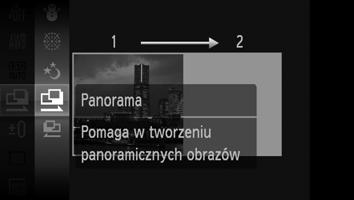 Fotografowanie z użyciem funkcji Panorama Zdjęcia dużych obiektów można podzielić na kilka kadrów, które można później scalić na komputerze przy użyciu