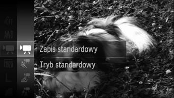 98 Nagrywanie filmów w trybie E Zmiana trybu filmowania Można wybrać jeden z pięciu trybów filmowania. E Zapis standardowy W zwolnion. tempie Tryb zwykły. Włącz tryb E.