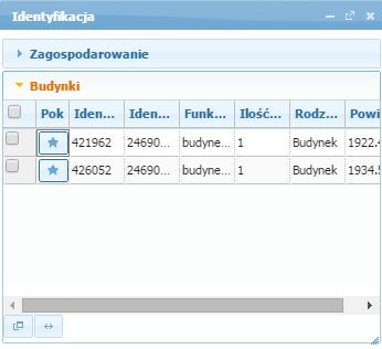 Użytkownik klika na przycisk następnie wybiera miejsce na mapie, klika z funkcją identyfikacji w wybranym miejscu po