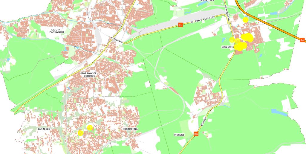 Pomniki przyrody w dzielnicach Podlesie i Giszowiec zostały wyselekcjonowane: Kolejnym przykładem wykonania analizy przestrzennej jest
