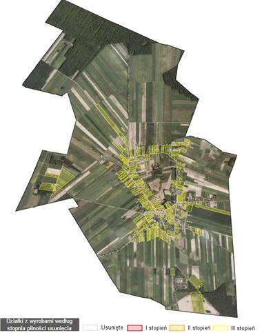 Mapa 10 Działki z wyrobami azbestowymi według stopnia pilności usunięcia znajdujące się w obszarze rewitalizacji Źródło: Opracowanie własne na podstawie: http://esip.bazaazbestowa.gov.pl/geoserwis.