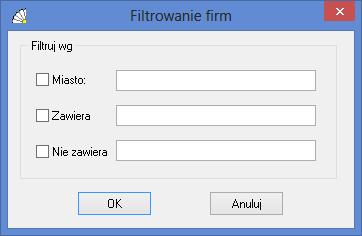 SOSPA System Obsługi SPA_ j Rys. 9. Okno filtrowania kartoteki firm. 5.1.9. Sortowanie kartoteki firm. Funkcja sortowania służy do wyświetlenia kartoteki według określonej kolejności.