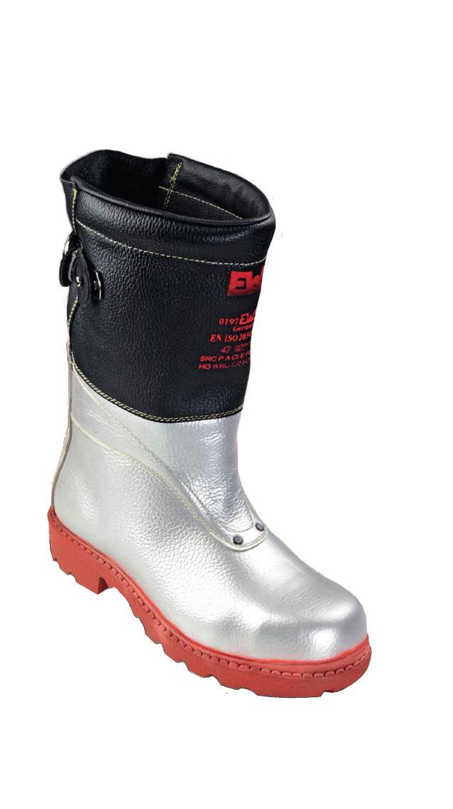 buty ochronne typ: EWS 9271 EN ISO 20349 buty ochronne typ: EWS 9334 EN ISO 20345 1,2 kg (para) Aluminizowana skóra bydlęca w dolnej części buta odbija promieniowanie cieplne.