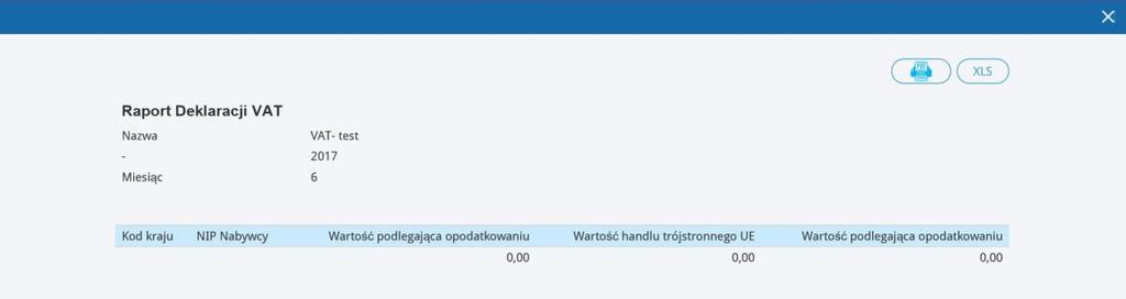 1.1. Możliwe jest zapisanie raportu o dostawach wewnątrzwspólnotowych w formatach PDF lub XLS poprzez kliknięcie na ikony z wybranym formatem na raporcie, w górnym prawym rogu.