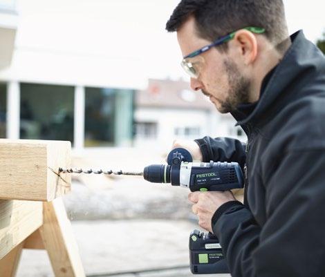 System Festool Budowa tarasu Wytrzymały pakiet siły do betonu: BHC 18 specjalizuje się w wierceniu z udarem pneumatycznym otworów do 18 mm w betonie, kamieniu i cegle. Sprytnie i szybko.