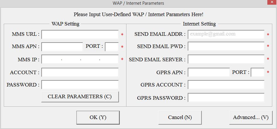 Konfiguracja MMS: MMS URL adres serwera MMS (dane Operatora) MMS APN punkt dostępu (dane Operatora) PORT port proxy (dane Operatora) MMS IP adres proxy (dane Operatora) ACCOUNT pozostawić puste