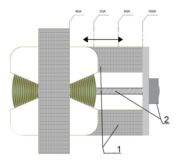 The view of magnetic shunt scale position Samo przesuwanie odbywa się przy użyciu śruby pociągowej, na której zamontowany