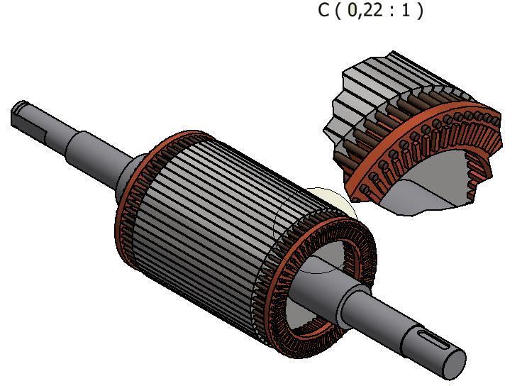 37 Rys. 5. Przekrój ¼ wirnika silnika indukcyjnego dwuklatkowego Fig. 5. Section ¼ rotor with double squirrel cage motor Rys. 6. Zbliżenie na szczegół wirnika silnika indukcyjnego dwuklatkowego Fig.