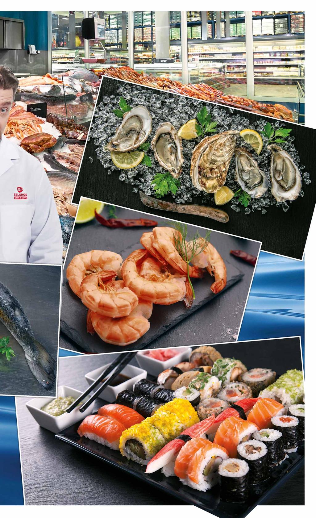 60 gatunków ryb świeżych 80 rodzajów ryb wędzonych 20 rodzajów owoców morza Zestawy sushi Importujemy ryby bezpośrednio z jednego z największych portów rybackich w
