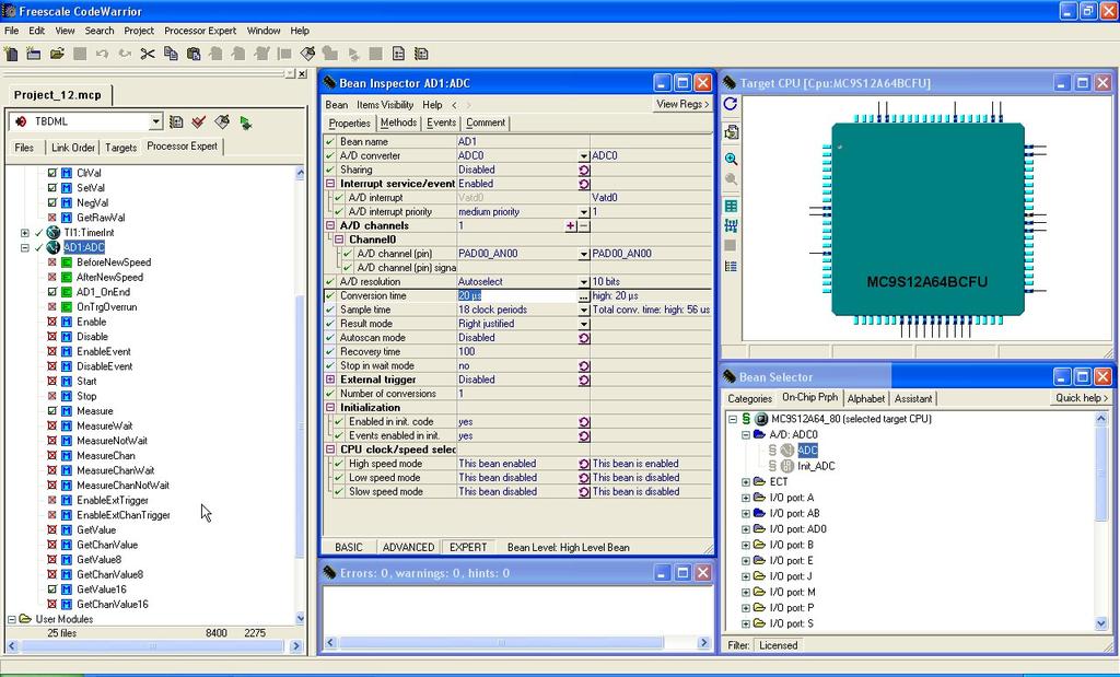Rysunek 3.5: Bean przetwornika analog-cyfra Rysunek 3.6: Programik do przetwornika ADC plementowano zaª czanie si diód przy odpowiednich warto±ciach mierzonego napi cia.