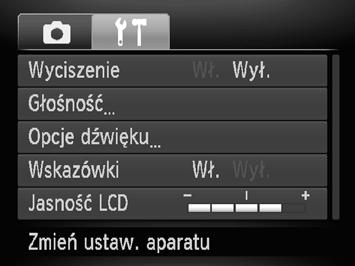 MENU podstawowa obsługa Za pomocą menu można wprowadzać ustawienia różnych funkcji. Elementy menu znajdują się na kartach dotyczących np. fotografowania (4) i wyświetlania (1).