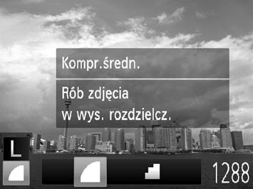 Zmiana ustawienia rozdzielczości (rozmiaru zdjęcia) Do wyboru jest 5 ustawień rozdzielczości. Wybierz ustawienie rozdzielczości. Po naciśnięciu przycisku m wybierz ikonę za pomocą przycisków op.