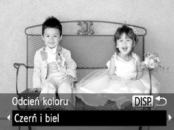 Dodawanie efektów podczas fotografowania (filtry kreatywne) Fotografowanie w trybie Monochromatyczny Można wykonywać zdjęcia czarno-białe, w odcieniach sepii lub niebiesko-białe. Wybierz ikonę.