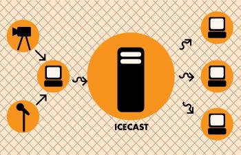 Transmisje strumieniowe - technologia Elementy: Źródło sygnału: mikrofon, kamera Koder Serwer (icecast) 2 strumienie: audio, audio/wideo Kodowanie sygnału dźwięk: