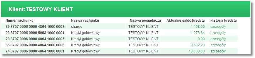 KREDYTY W opcji Kredyty Użytkownik ma możliwość przeglądania zawartych umów kredytowych.