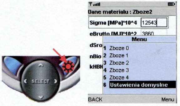 Rysunek 7 Wybór ustawień domyślnych cech wsadu Z formatką wprowadzania danych dotyczących cech materiału powiązane są dane dotyczące przyrostu powierzchni możliwe do skonfigurowania w oknie