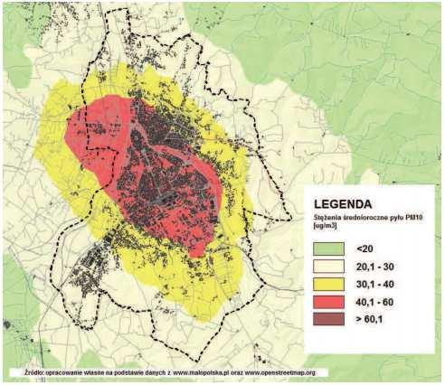 osiedle stężenia średnioroczne ocena Kochanowskiego 13,57 51,87 34,57 zła Millenium 100,00 0,00 0,00 bardzo zła Nawojowska 95,03 4,97 0,00 zła Piątkowa 0,00 25,01 74,99 przeciętna Poręba Mała 0,00