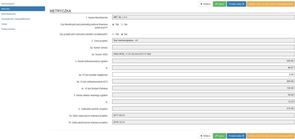 3.5.ZAKŁADKA METRYCZKA W dalszej kolejności przejdź do uzupełnienia zakładki Metryczka.