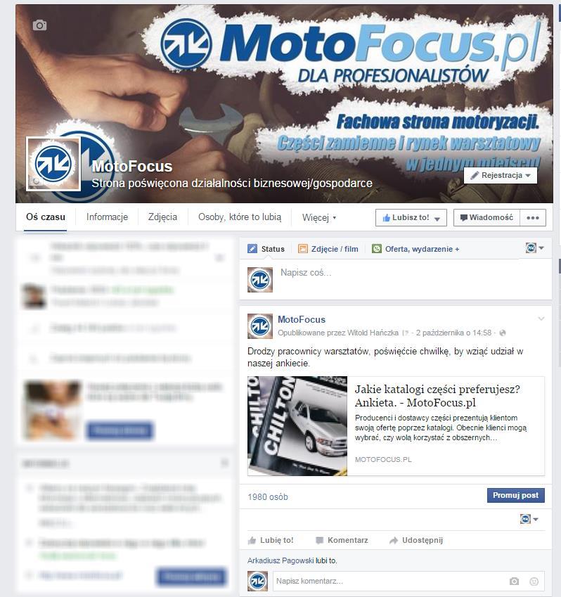 Promocja na Facebooku Zwiększenie zasięgu dzięki precyzyjnemu targetowaniu Profil Facebookowy MotoFocus został polubiony przez ponad 10 tysięcy osób zainteresowanych branżą warsztatową i