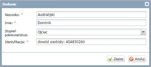 Aby edytować informacje należy kliknąć przycisk Zmień. Aby usunąć wpis należy kliknąć przycisk Zmień, a następnie przycisk Usuń.