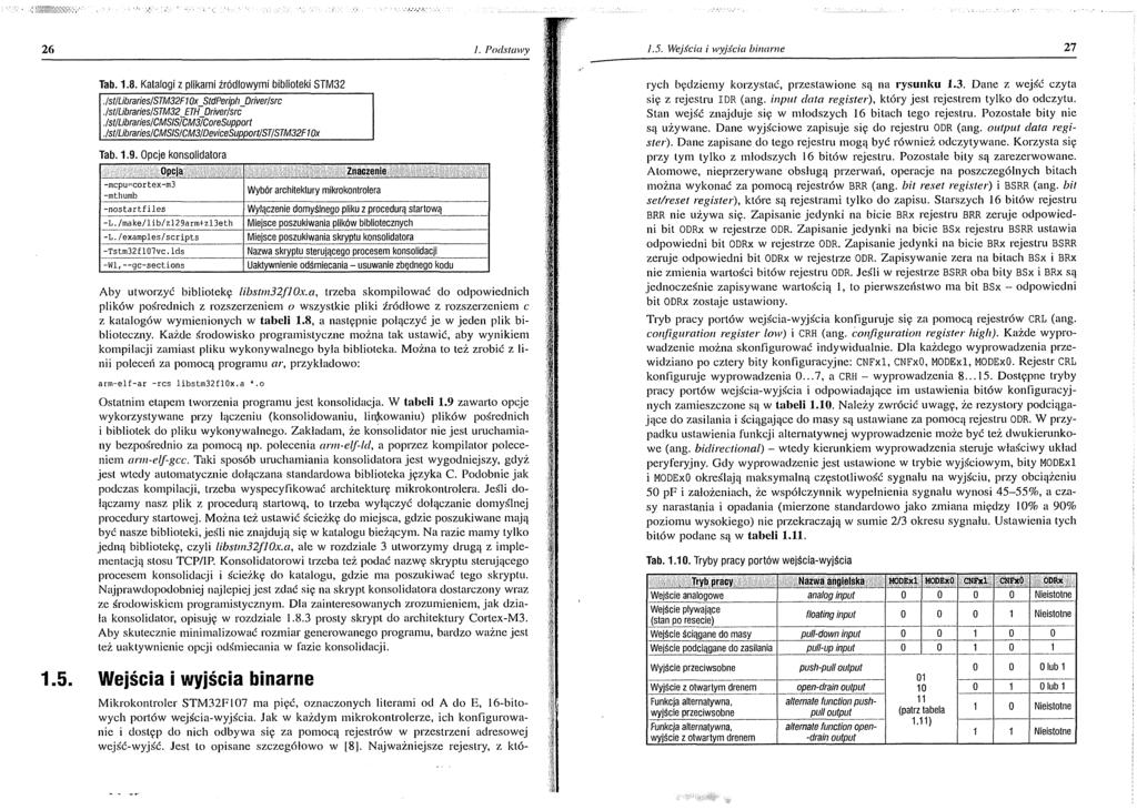 26 I. Podstawy 1.5. Wejścia i wyjścia binarne 27 Tab. 1.8. Katalogi z plikami źródłowymi biblioteki STIVI32 Jst/Ubraries/STM32F10x_StdPeriph_Driver/src.