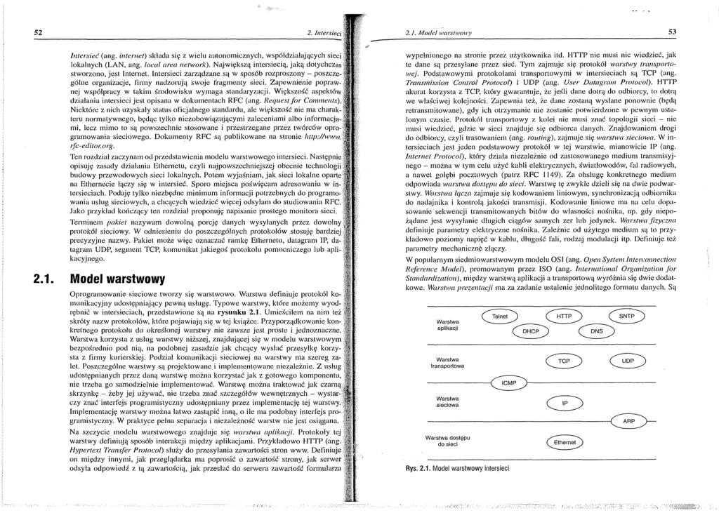 2.1. Model warstwowy 53 Intersieć (ang. internet składa się z wielu autonom icznych, współdziałających sieci lokalnych (LAN, ang. local area network.